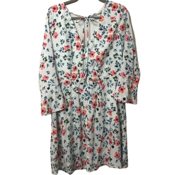 Loft Floral Tie Back Bell Sleeve Blue Breeze Mini Dress - Picture 3 of 11
